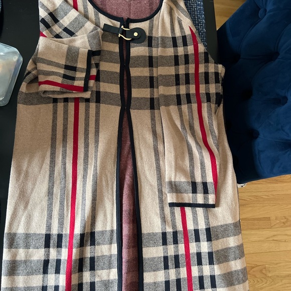 Anne Klein plaid knit sweater jacket/cape/ cardigan buckle closure - Picture 5 of 13